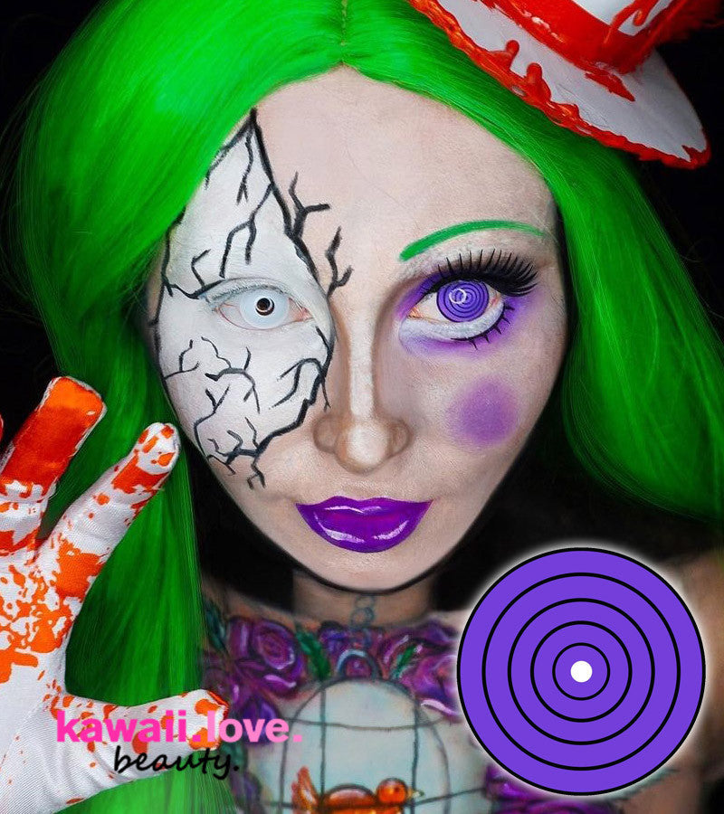 Amaze with these Violet Rinnegan circle lenses by CrazyLab Korea in hyper-sized 17mm mini sclera diameter! These vibrant purple colored contacts are perfect for your Naruto cosplay or anytime you want to make a big statement with your eyes. You get your Violet Rinnegan mini sclera contact lenses fast from the USA with a free lens case for storage.