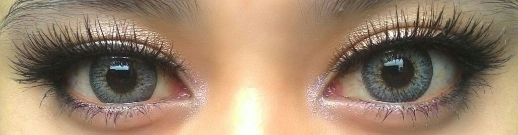 Puffy Grey circle lenses on dark eyes (Sweety brand Korea) Main image