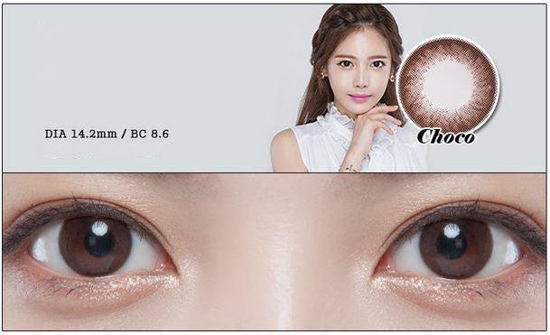 Geo Eyevelyn Choco circle lenses made with silicone hydrogel ships fast from the USA