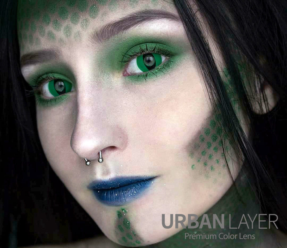 Green lizard slit eyes costume/special effects circle lenses. Fast shipping from the USA.