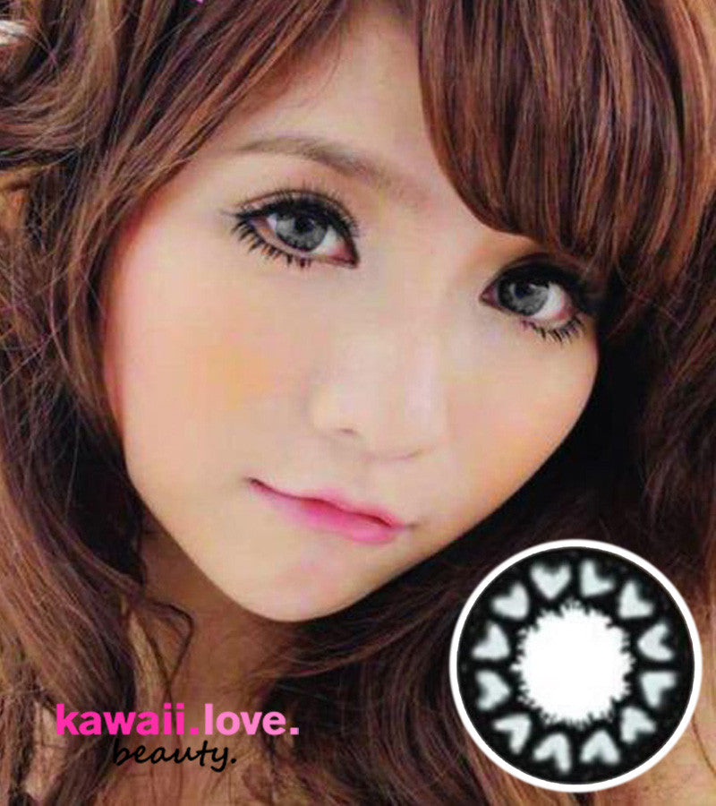 Barbie Love Grey circle lenses by Dueba for big, shiny doll eyes with a heart pattern ships fast from the USA