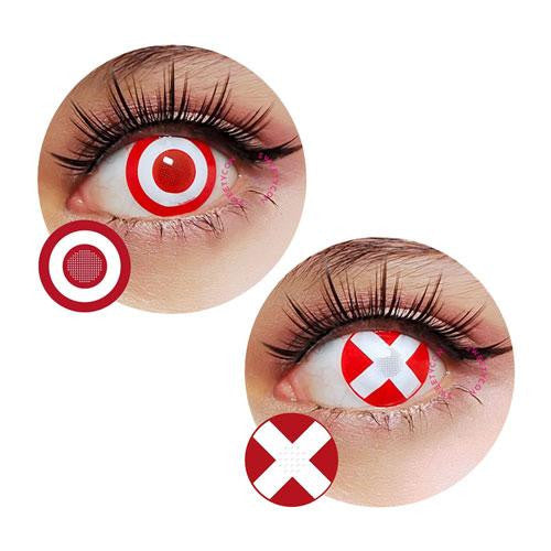 For bright red color and striking anime eyes for your ultimate Fire Force cosplay, Benimaru Shinmon circle lenses (USA stock) are the right choice. Fire Force Benimaru ultra vibrant white and red big eye colored circle contact lenses make a bold statement and transform you into the animated character of your dreams, ideal for cosplay and other creative makeup and alternative fashion looks. Fire Force Benimaru cosplay x-cross and bullseye circle lenses are 100% authentic, made in Korea and ready to ship to y