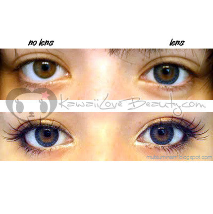 Before and after: Visibly larger-looking eyes with Geo CM-952 Berry Holic circle lenses.