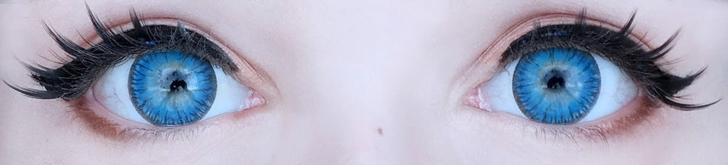 Blue Sky circle lenses on light colored eyes, USA stock