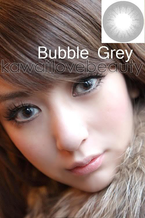 Model photo, Bubble Gray color costume contact lenses.