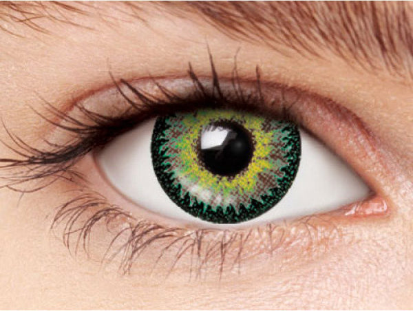 Design detail on Nudy 3 Tone green circle lenses.