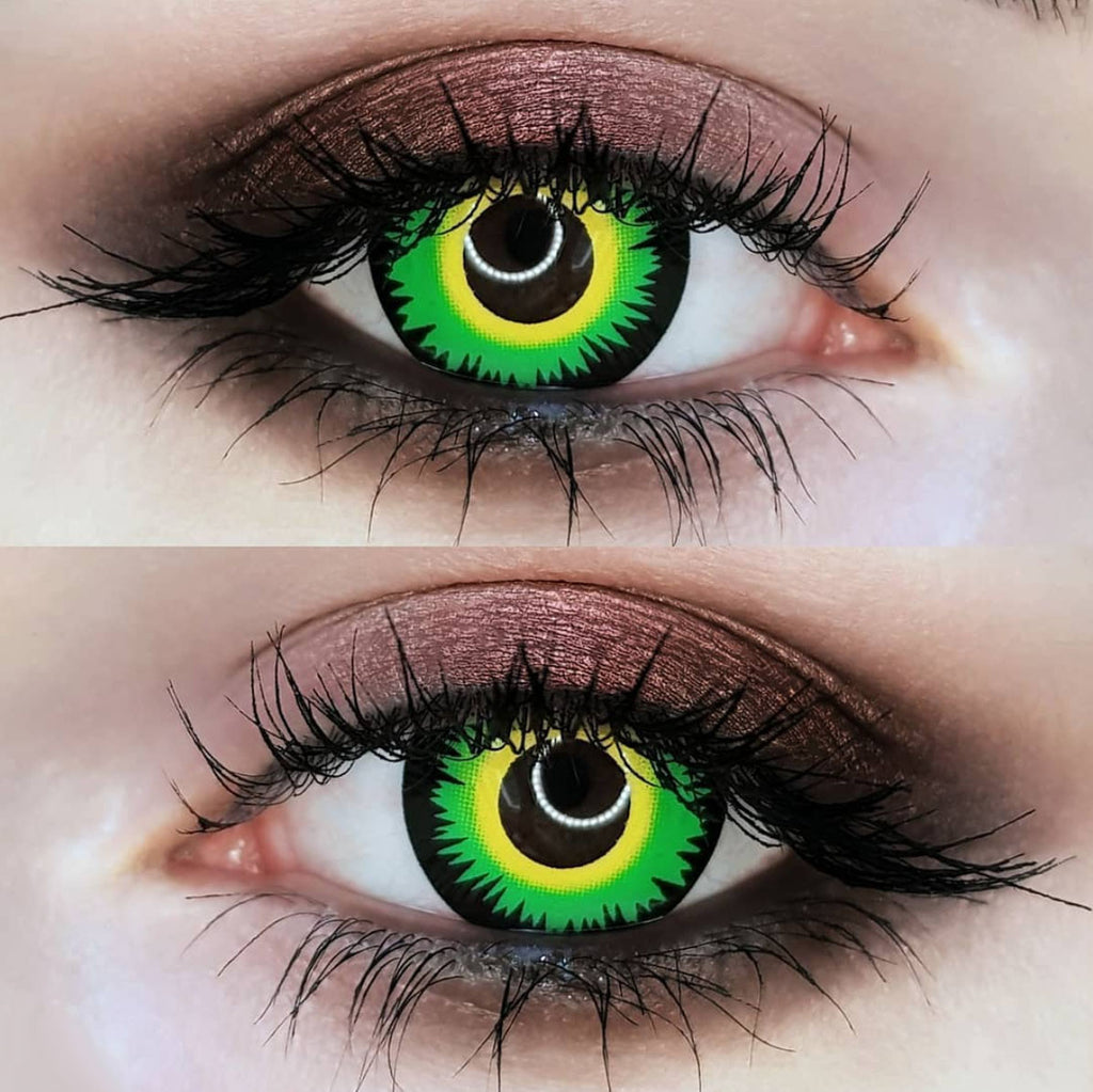 Bold, yellow and green Werewolf colored contacts by Urban Layer Crazy Lab ship fast from the USA