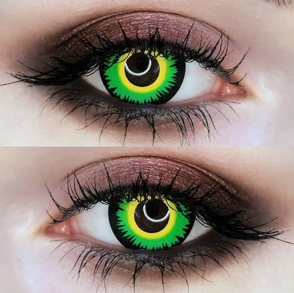 Bold, yellow and green Werewolf colored contacts by Urban Layer Crazy Lab ship fast from the USA