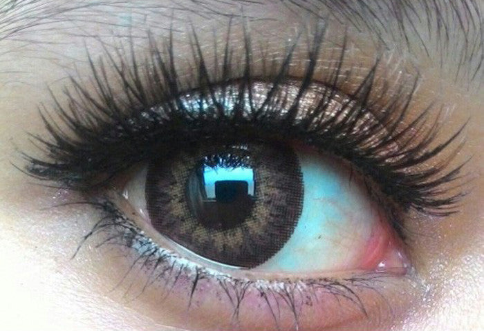 Closeup on Sweety Puffy Hazel circle lenses for gorgeous dolly eyes