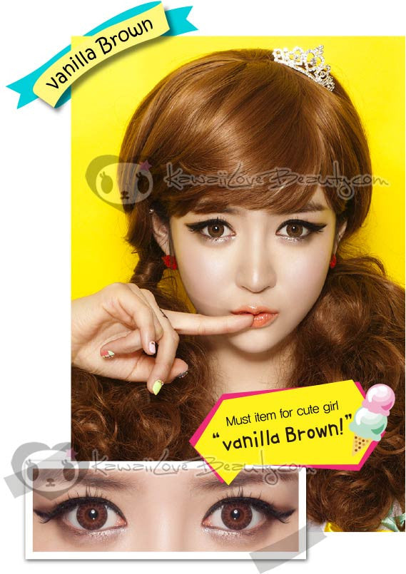 14.5mm Geo Eyes Cream Vanilla Brown lenses.