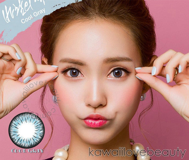 Model photo, bright even on dark eyes, Cool Gray circle lenses by Colors of the Wind