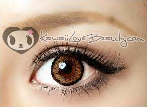 Closeup, CM-834 Angel Brown colored contact lens on brown eye.