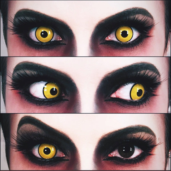 Bright yellow Mad Hatter colored contacts