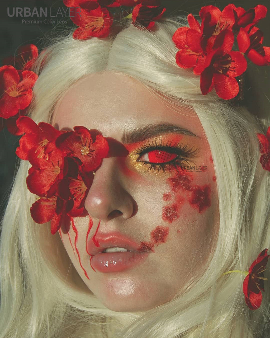 22mm Sclera Red Mesh Theatrical Lenses | 1 Year