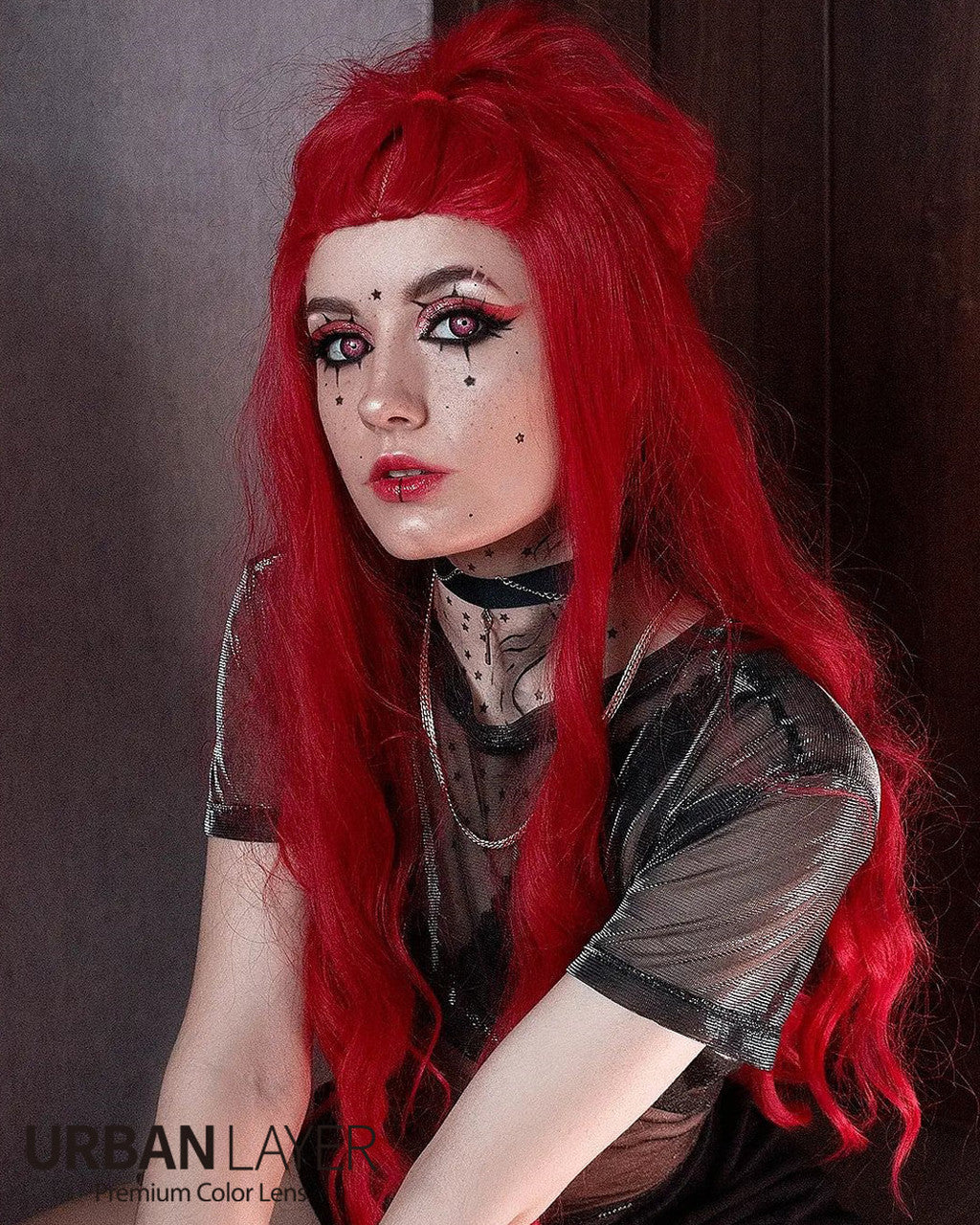 Interstellar Circle Lenses by Crazy Lab, offering vibrant dark pink color for cosplay or special effects. Made from breathable silicone hydrogel for long-lasting comfort. Includes fast USA shipping and a free lens case. Main image