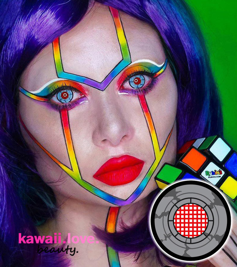 Robot Eye costume circle lenses feature a red mesh screen center for the ultimate cyborg effect, great for all types of sci-fi and futuristic costume looks, Terminator cosplay and more. Robot Eye grey and red colored SFX circle lenses by CrazyLab are ready to ship to you fast from the USA. Main image