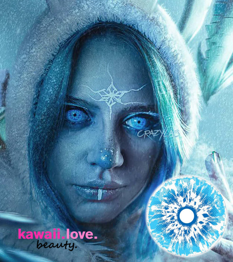 CrazyLab Korea White Walker UV Game of Thrones cosplay special effects cosmetic colored circle contacts glow in the dark and includes a free contact lens case and fast shipping from the USA! These entrancing and creepy black light blue circle lenses glow under ultra-violet lights, which make them an incredible choice for your Halloween look. Main image