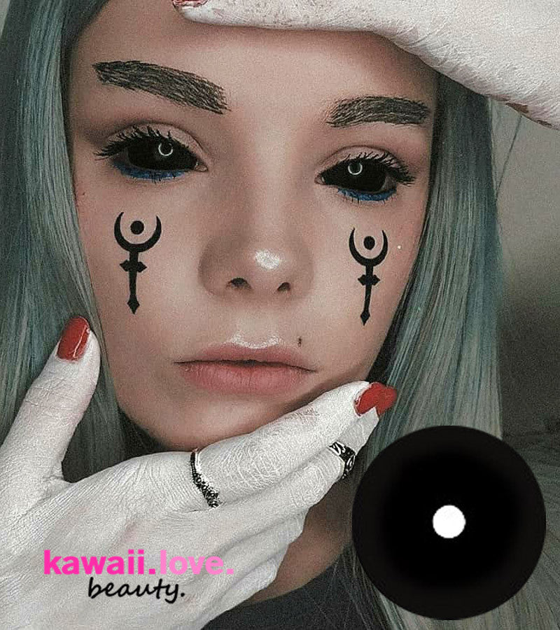 It seriously doesn't get more impressive than these amazing black special effects contact lenses designed to cover most of the eye including the sclera (whites). Take everyone's breath away when you wear these CrazyLab 22mm black sclera circle lenses, popularly used by professional movie magic makeup artists for movies and TV. We ship these high quality and authentic black sclera contacts from the USA (free for US states, territories and APO/FPO).