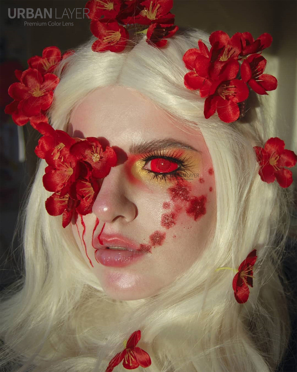 22mm Sclera Red Mesh Theatrical Lenses | 1 Year