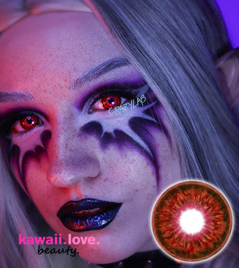 These 3 toned red gradient colored contacts are stunning! Transform your eyes with intense crimson color in vibrant blended hues of black and red, fit for a magikal enchantress. Each pair of CrazyLab Scarlet Witch circle lenses comes with a free contact lens case and ships fast from the USA.