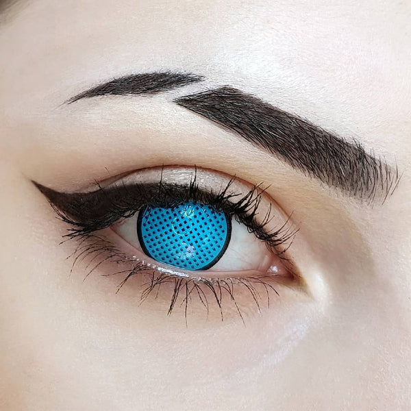 Cyan Mesh R cosplay circle lenses designed to cover the pupils