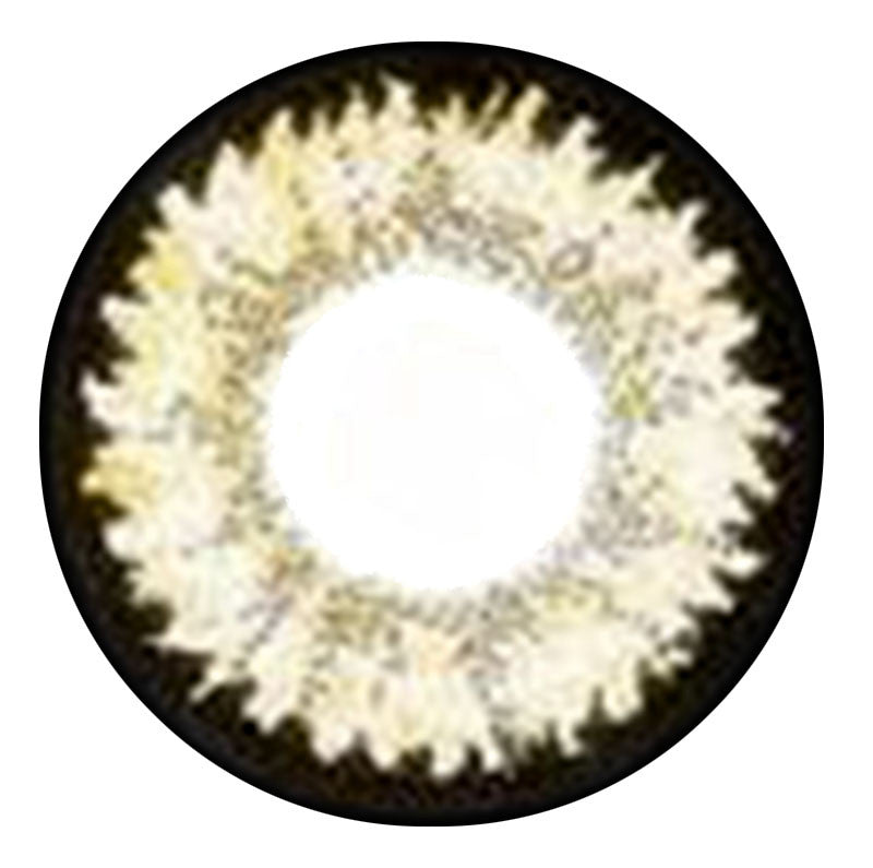 Design detail on Dolly Eye Super Nudy Brown circle lenses / colored contacts.