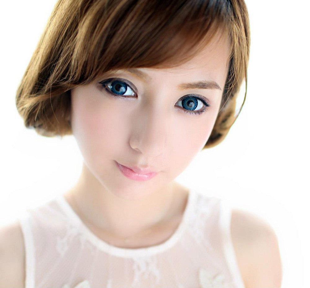 Bambi Blue big eye circle lenses by EOS Korea on model. Our circle lenses ship fast and free* from the USA.