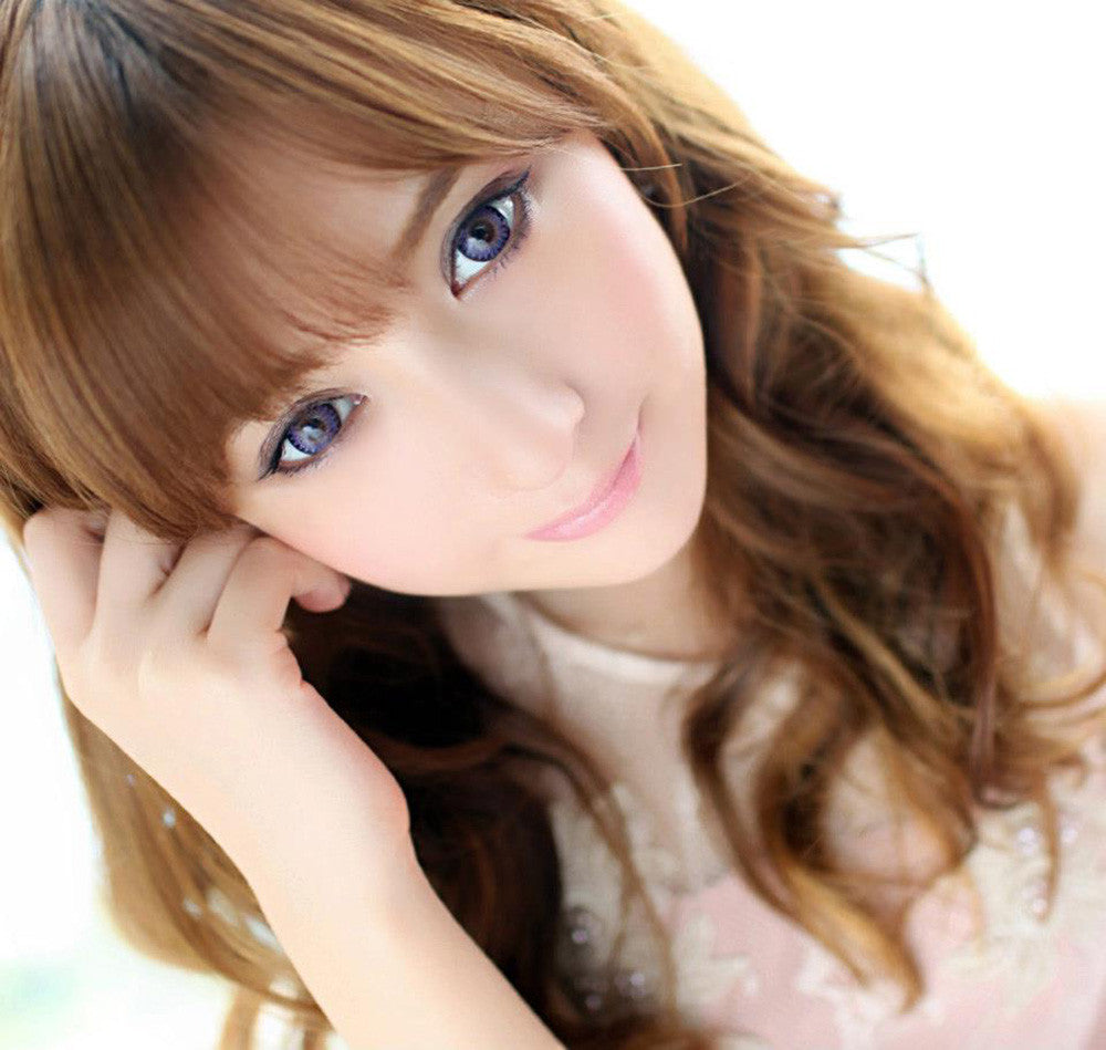 Bambi Violet big eye circle lenses by EOS Korea on model. Our violet colored circle lenses ship fast and free* from the USA.