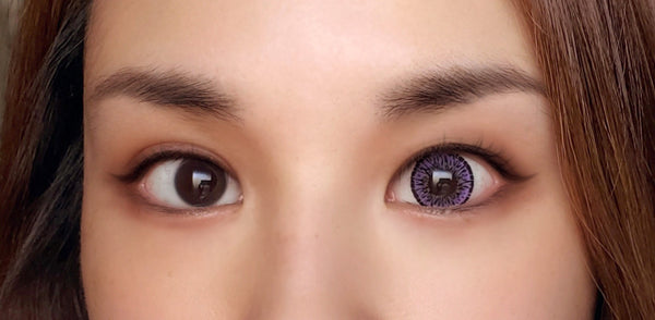 Before and after Eye to Eye Violet 15mm circle lenses