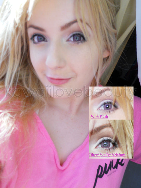 Geo Nudy Pink 14.2mm circle lenses on blue eyes.