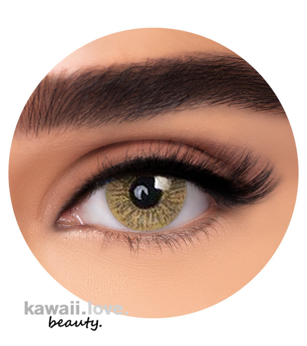 FreshTone Naturals Light Hazel circle lenses are the perfect natural looking pale honey brown toned colored contacts that can be played up with unique and dramatic eye make up looks-- a total favorite of makeup artists, IT girls, influencers and K-Pop stars. Naturals Light Hazel circle lenses come with a cute free contact lens case and ship fast from the USA.