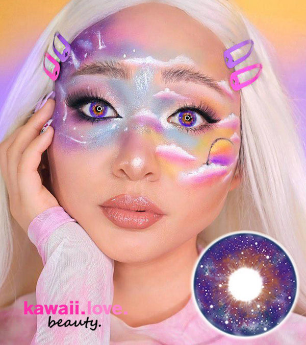 Gallaway starry violet circle lenses by CrazyLab are the perfect contact lenses to impress anyone who gazes into your dreamy, otherworldly eyes. Gallaway circle lenses feature an ethereal star-filled design that captures the nebulous wonder of distant galaxies. We ship these beautiful magical circle lenses from the USA.