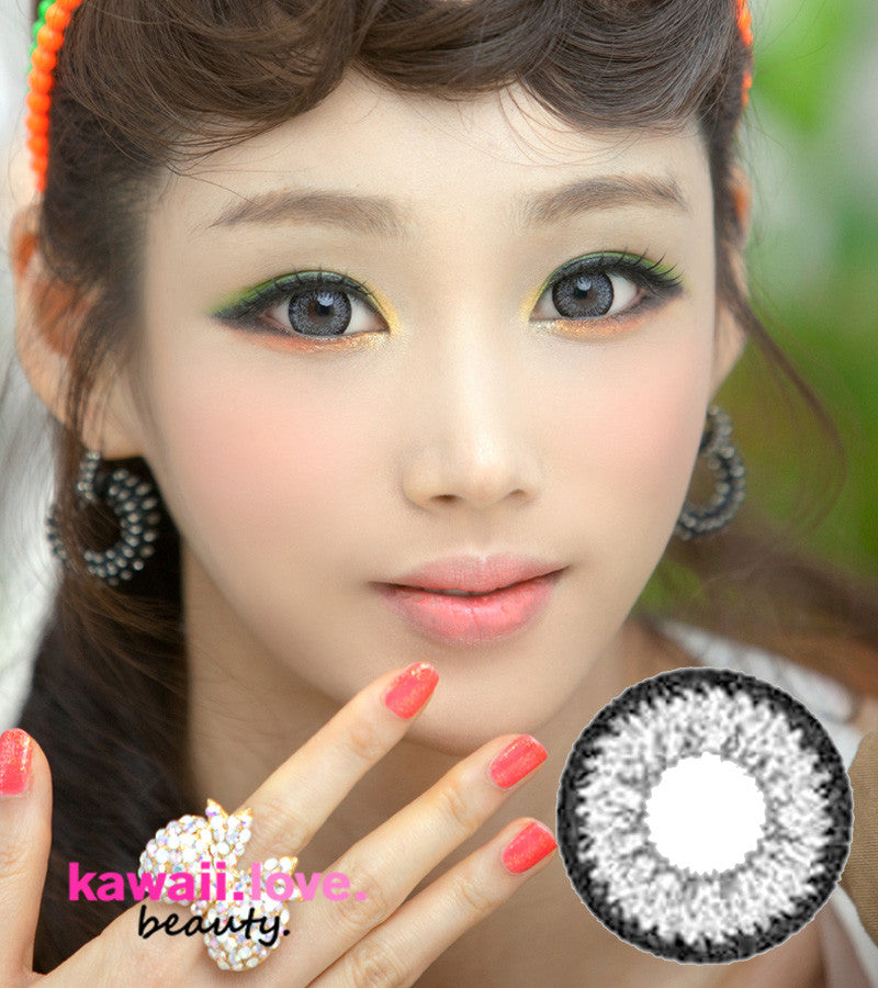 Barbie Super Nudy Grey circle lenses create the ultimate big dolly eyed look, are perfect for cosplay and various dolly-eyed looks, and ship fast from the USA with a free contact lens case.