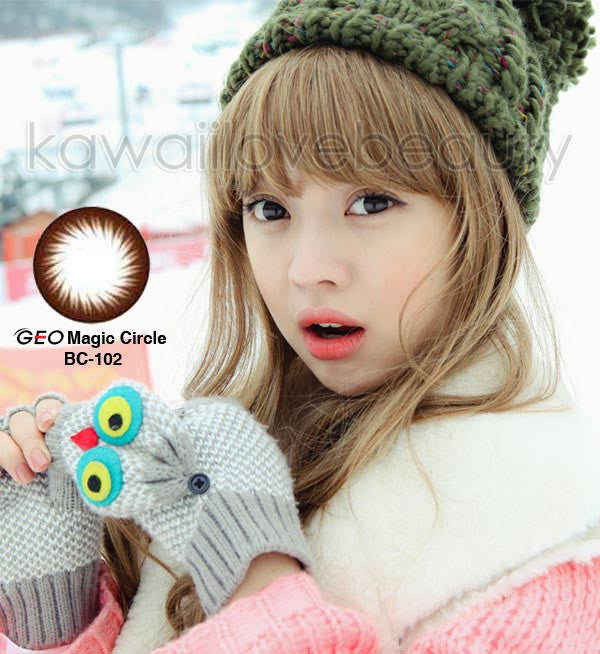 Model photo, BC102 dark brown circle lenses by Geo. Fast shipping from the USA!