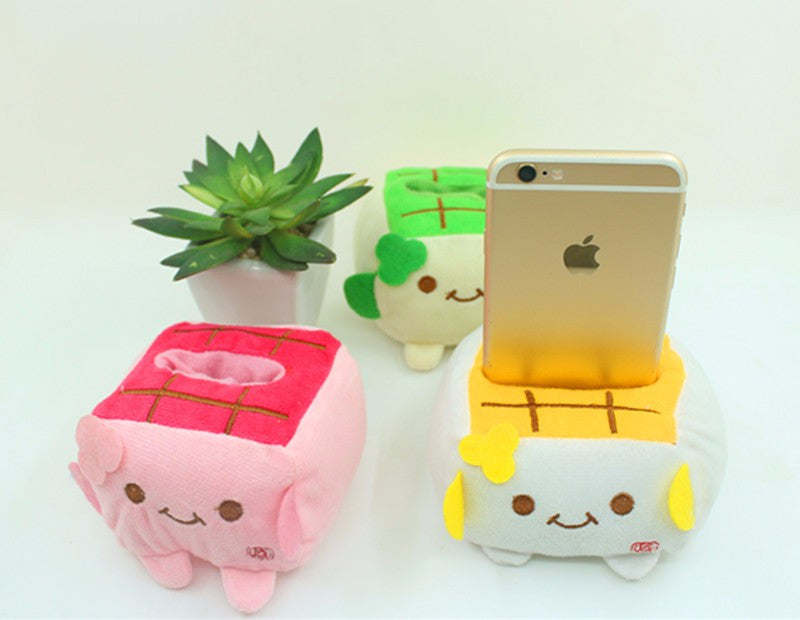 Hannari Tofu Plush Cellphone Holder Pink