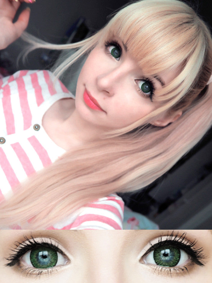 Lime circle lenses for bright dolly 4-tone green eyes, USA stock