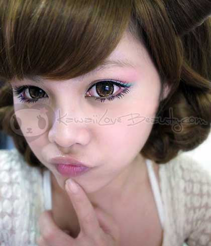 GEO Cafe Mimi Machiatto Brown circle lenses on brown eyes