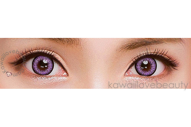 Milk Lilac circle lenses on brown eyes.