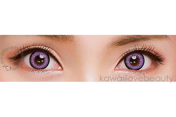 Milk Lilac circle lenses on brown eyes.