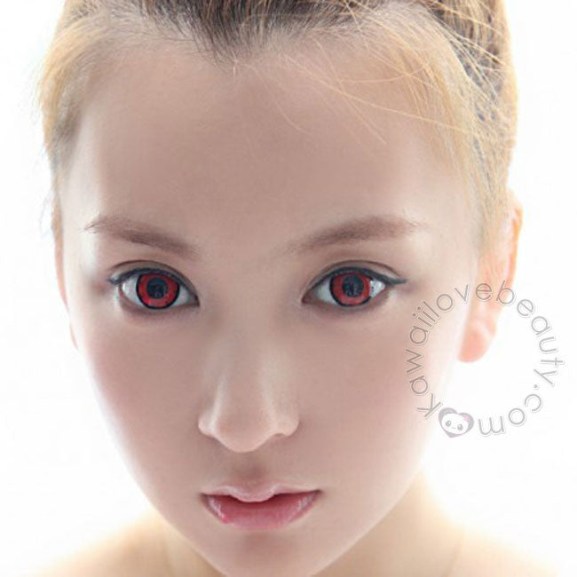 Big, bright anime eye look with Twilight Red circle lenses (colored contacts).