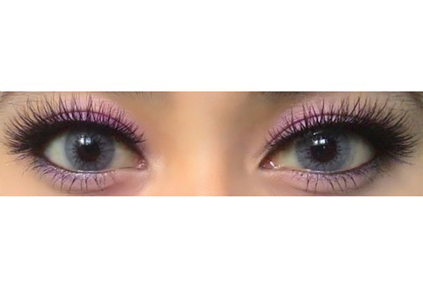 Total color change from dark brown to light gray eyes with Solotica Grey circle lenses