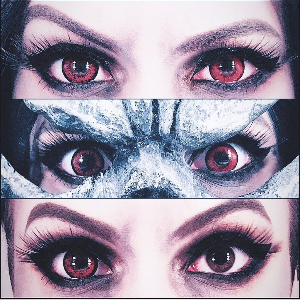 Tokyo Red contact lens by Urban Layer. For all of your cosplay and Halloween costume needs, we provide quick shipping inside the USA on red circle lenses and silicone hydrogel colored contacts from Korea.