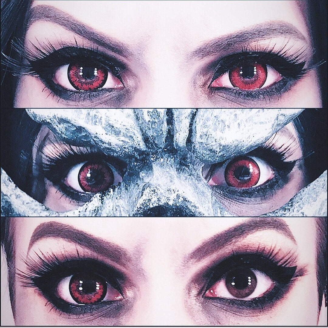 Tokyo Red contact lens by Urban Layer. For all of your cosplay and Halloween costume needs, we provide quick shipping inside the USA on red circle lenses and silicone hydrogel colored contacts from Korea.