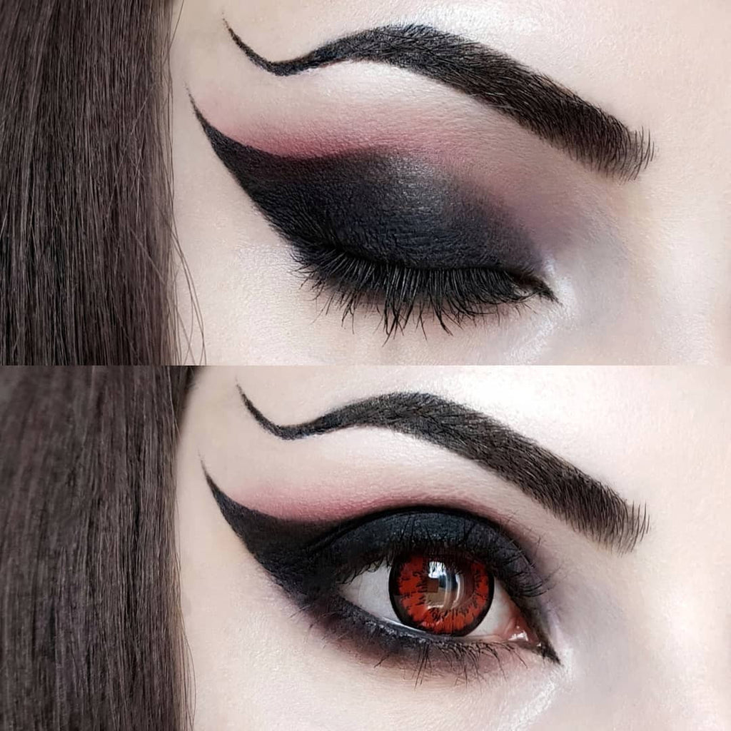 Urban Layer Tokyo Red 14.5mm vibrant circle lens contacts for cosplay. Tokyo Red lenses ship fast from the USA.