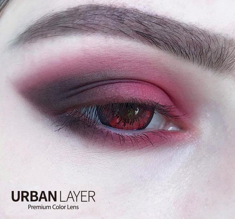 Urban Layer Tokyo Red circle lens colored contacts show up brightly on dark brown eyes.
