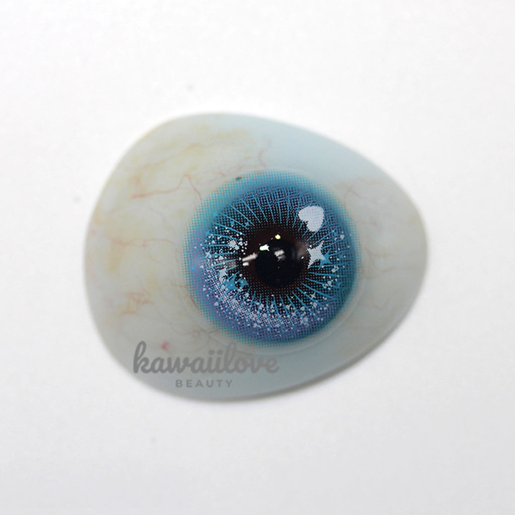 Crazy Lab by Urban Layer Candy Pop Blue colored contacts, featuring cute big-eye circle lenses in a starry blue design for kawaii anime cosplay. Enjoy fast, free shipping across the USA.