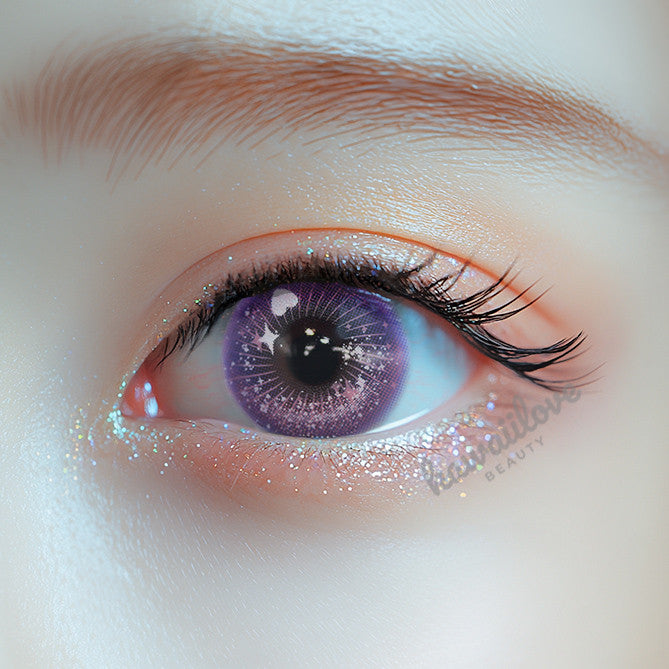 Crazy Lab by Urban Layer Candy Pop Violet colored contacts, featuring cute big-eye circle lenses in a starry purple design for kawaii anime cosplay. Enjoy fast, free shipping across the USA. Main image