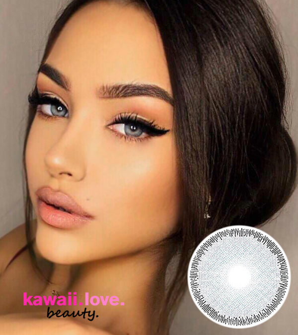 Urban Layer Cloud R Ice Gray circle lenses are special colored contacts that feature natural light cool grey 3 tone blended color, and a dark limbal ring encircling your eyes to make them stand out for a cute and subtle dolly eyed look. Our authentic Cloud R Ice Gray circle lenses ship fast from the USA and include a free cute contact lens case with each pair.