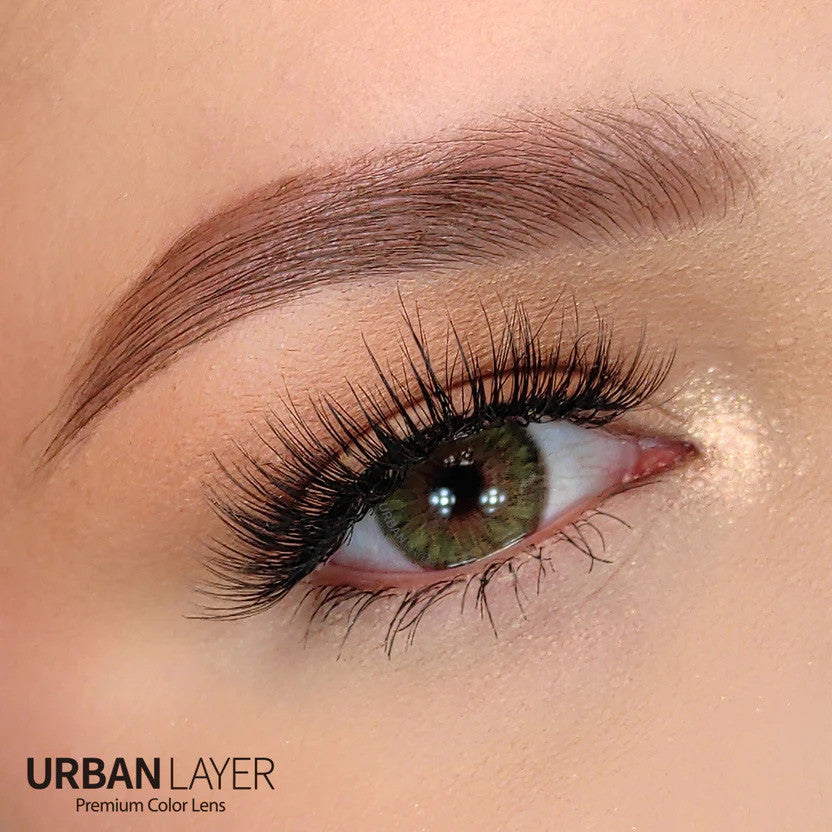 Cleopatra Green circle lens colored contacts by Urban Layer has a gorgeous natural effect over dark green eyes. Fast shipping available for these beautiful green lenses for the USA.