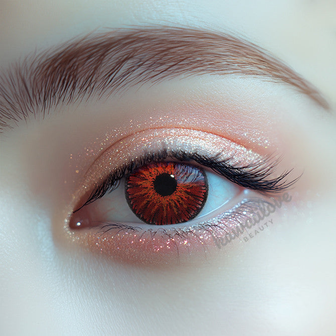 Crazy Lab by Urban Layer Doll Red colored contacts, featuring cute big eye circle lenses in bright ruby red, perfect for achieving kawaii anime and cosplay dolly eyes. Available with fast, free shipping across the USA.